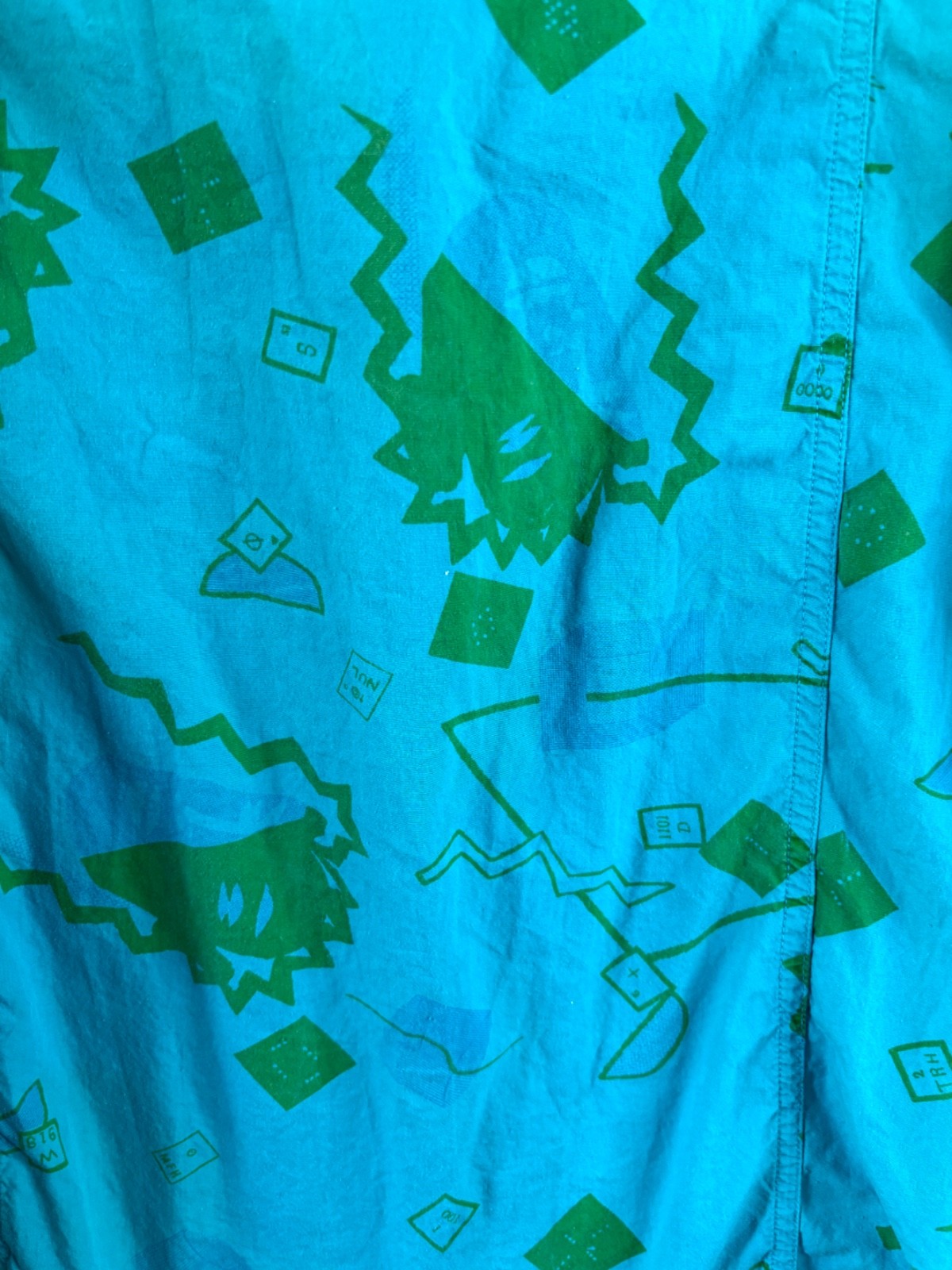 VTG MARACA TURQUOISE BLUE ABSTRACT GRAPHIC PRINT COTTON KAFTAN DRESS*ONE SIZE
