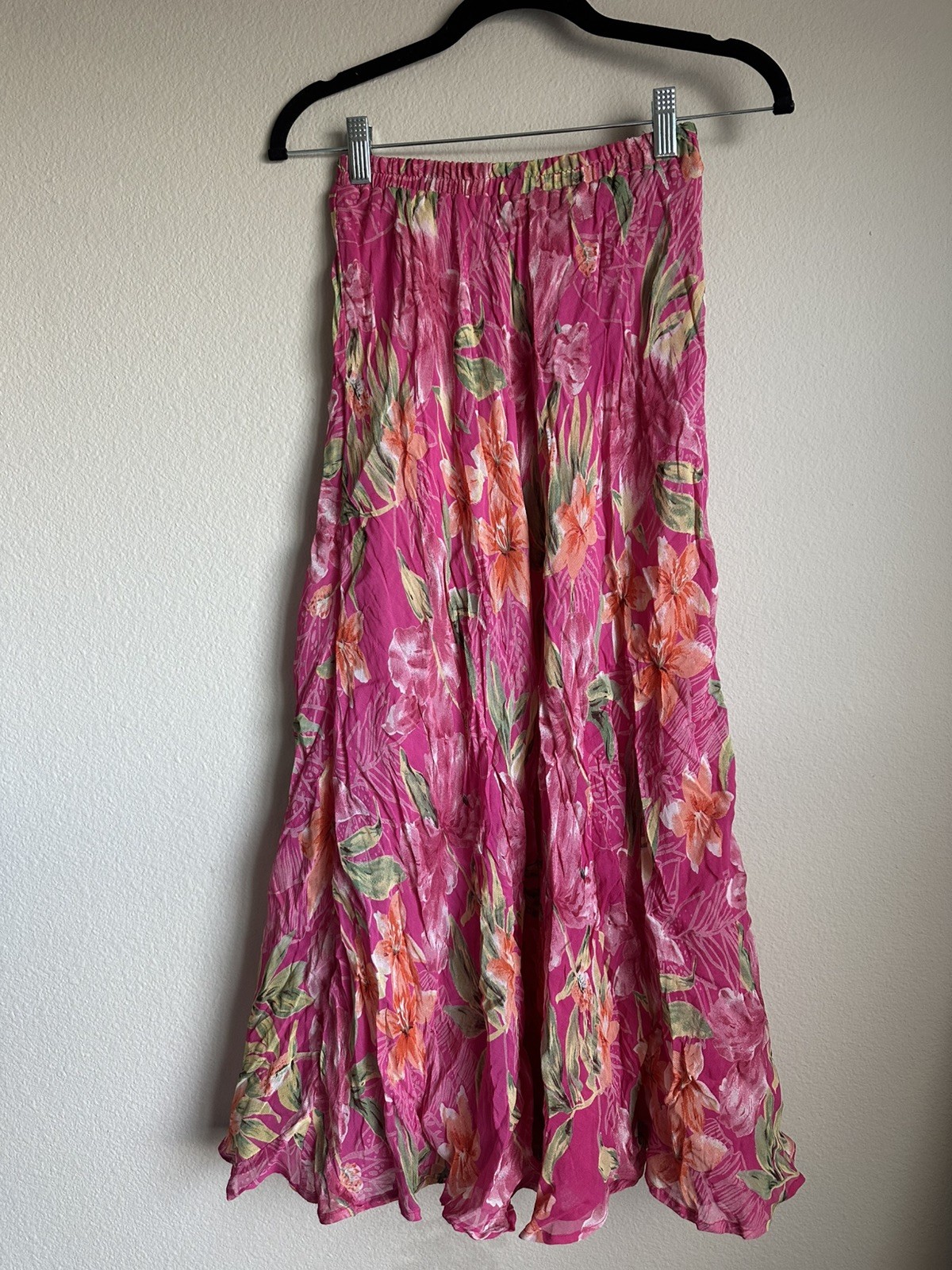 Vintage Pink Floral Skirt Cottage Garden Party Midi Sz P (XS)