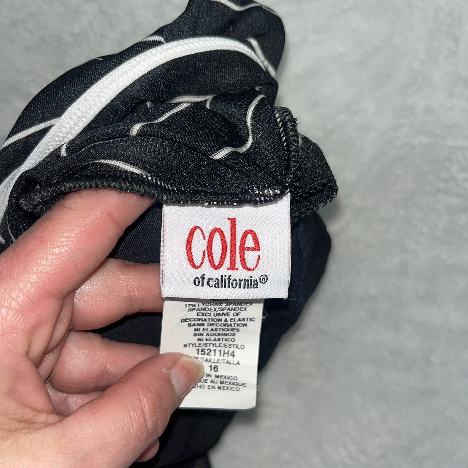 Vtg Cole of California One Piece Swimsuit Sz 16 Striped Black Pin Up Rockabilly