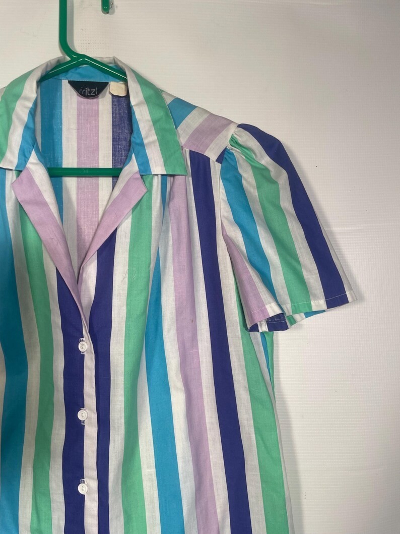 Vintage 1970s Pastel Striped Blouse Size S/M