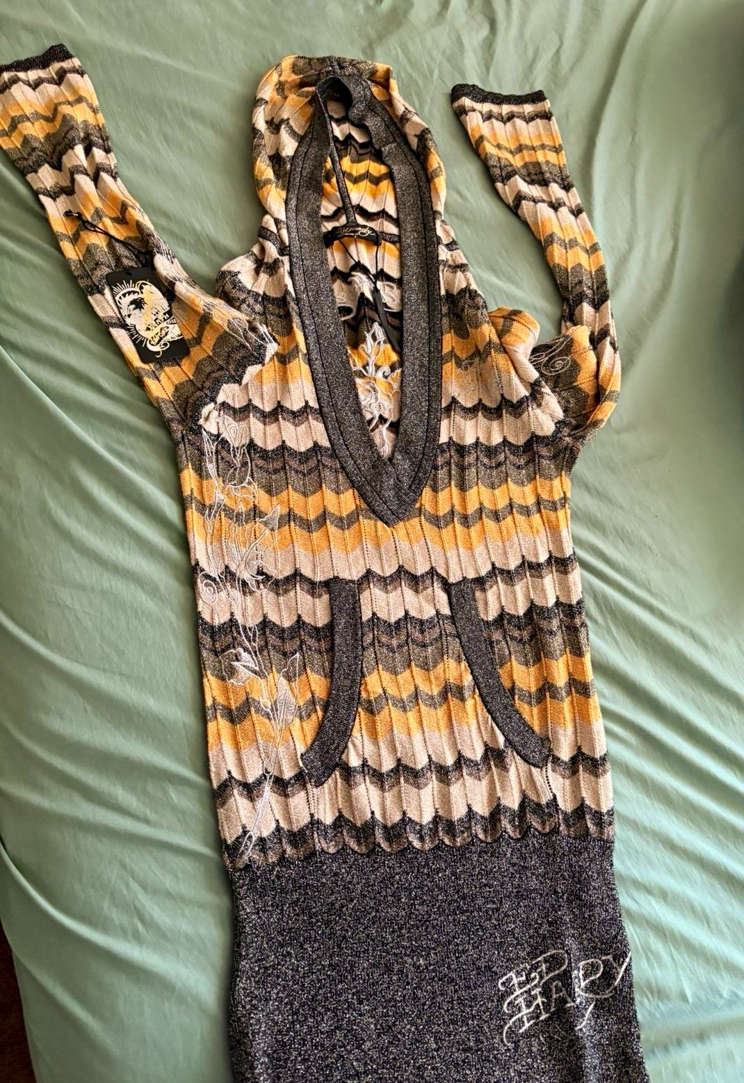 RARE VTG Y2K Ed Hardy x Christian Audigier Hooded Sweater Dress NWT Deadstock