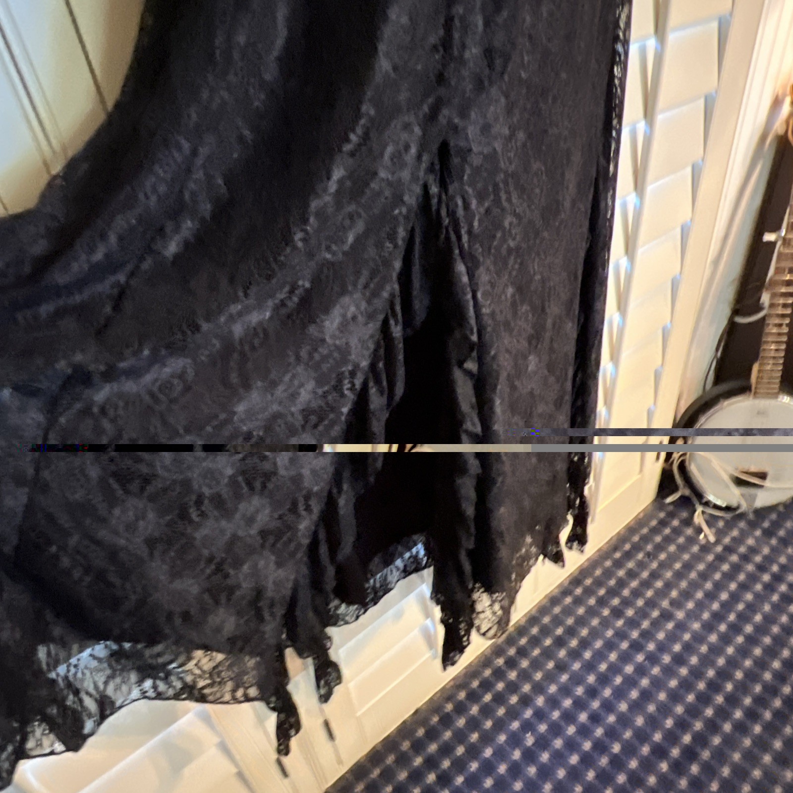 Black Lace Maxi Slip Dress Flowy Goth Sheer Layer Witchy Halloween