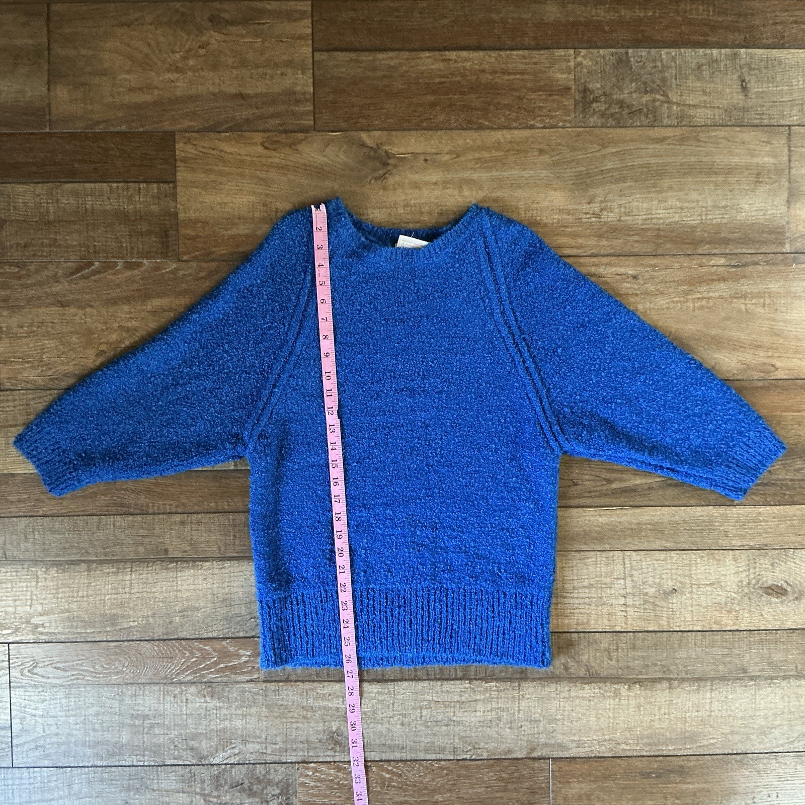 Vintage Beldoch Popper Womens Sz L Blue Boucle Knit Sweater Batwing Sleeve #26F3