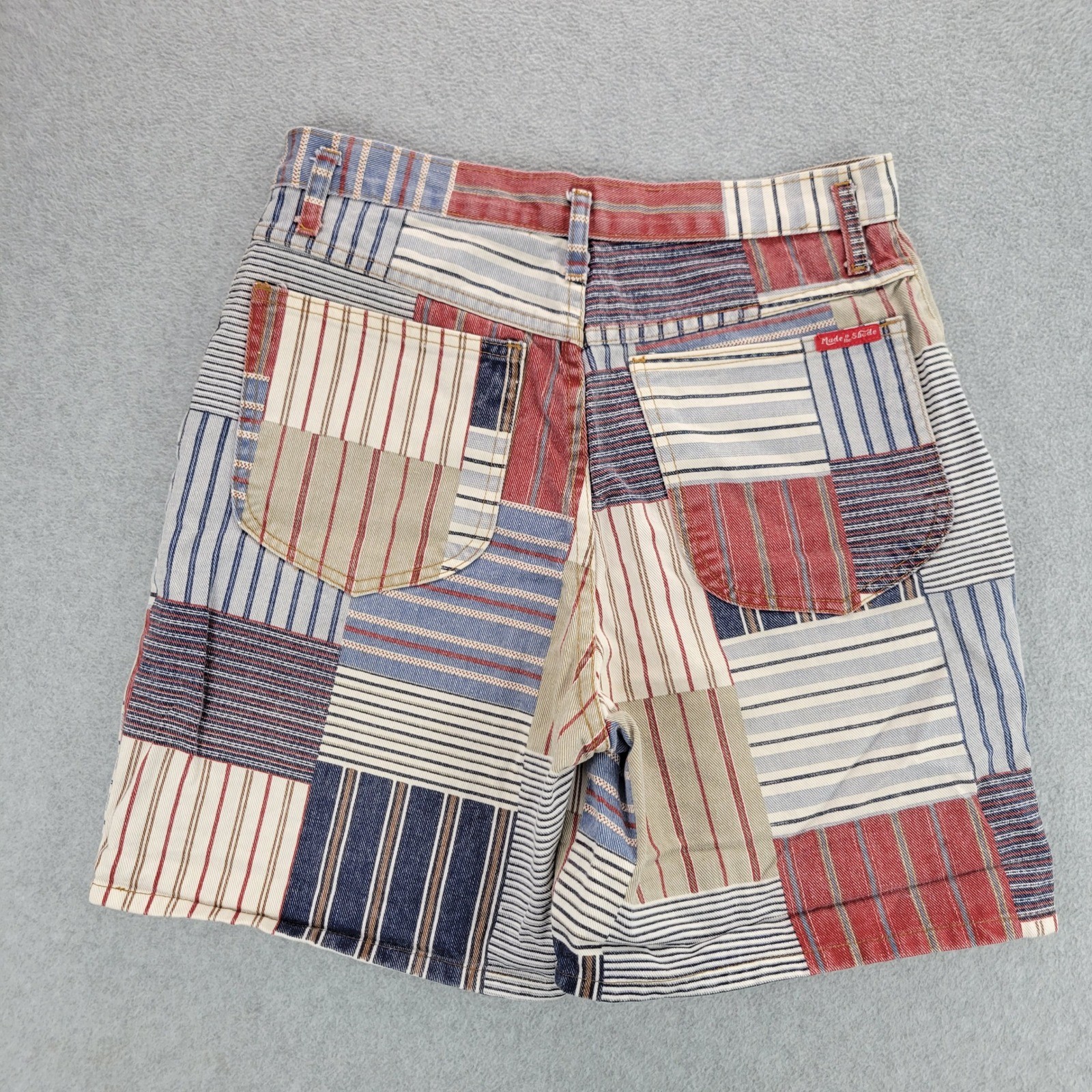 Made In The Shade Patchwork Shorts Womens 11 Multicolor Striped High Rise VTG