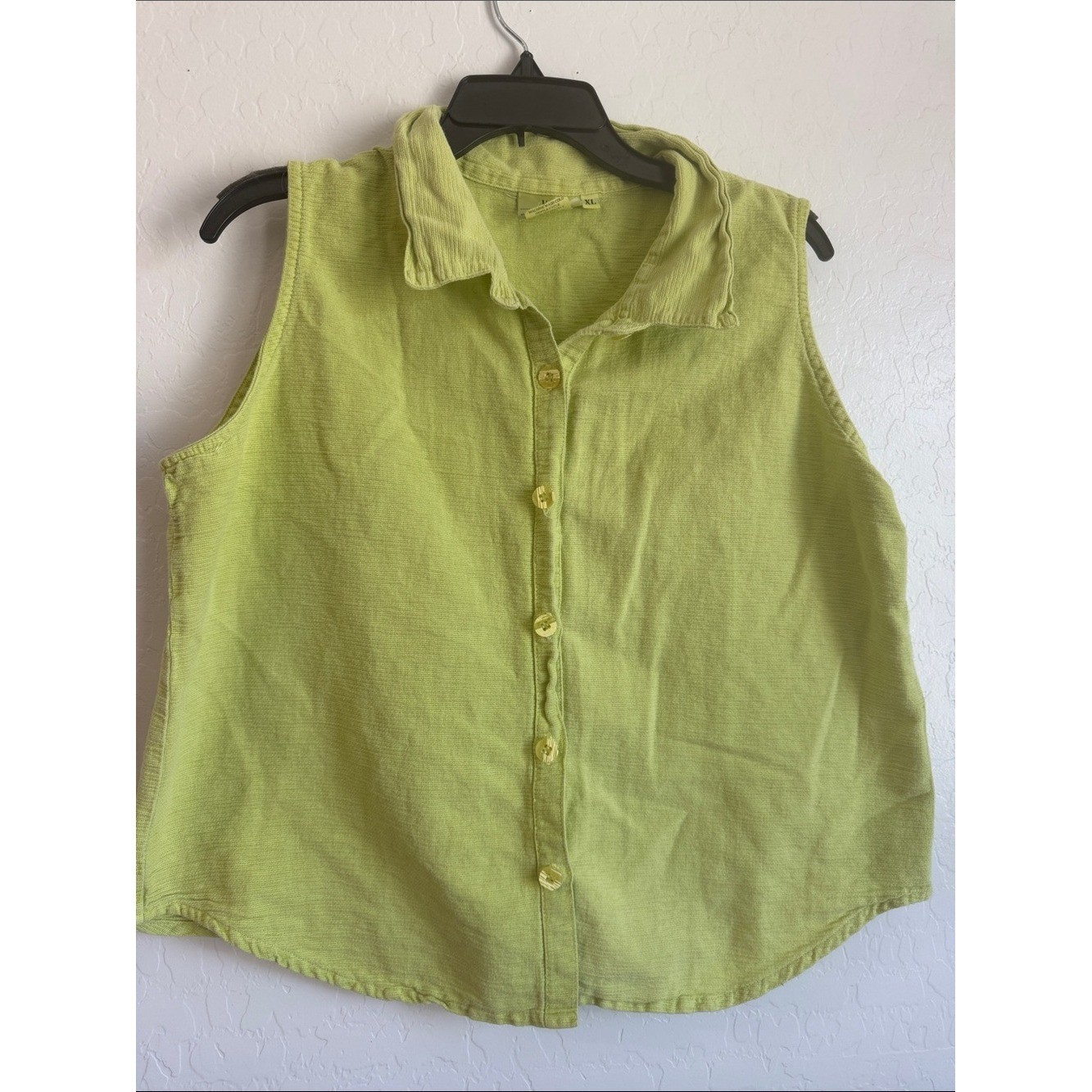 Sleeveless XL Button-Up Shirt tank Green vtg 90s collared coastal grandma artsy