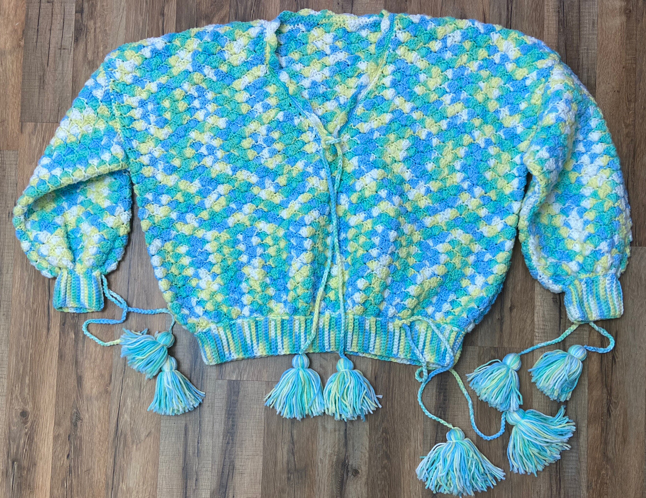 Handmade Crochet Knit Retro Multi-Color Pullover Sweater Large / XL Artsy VTG