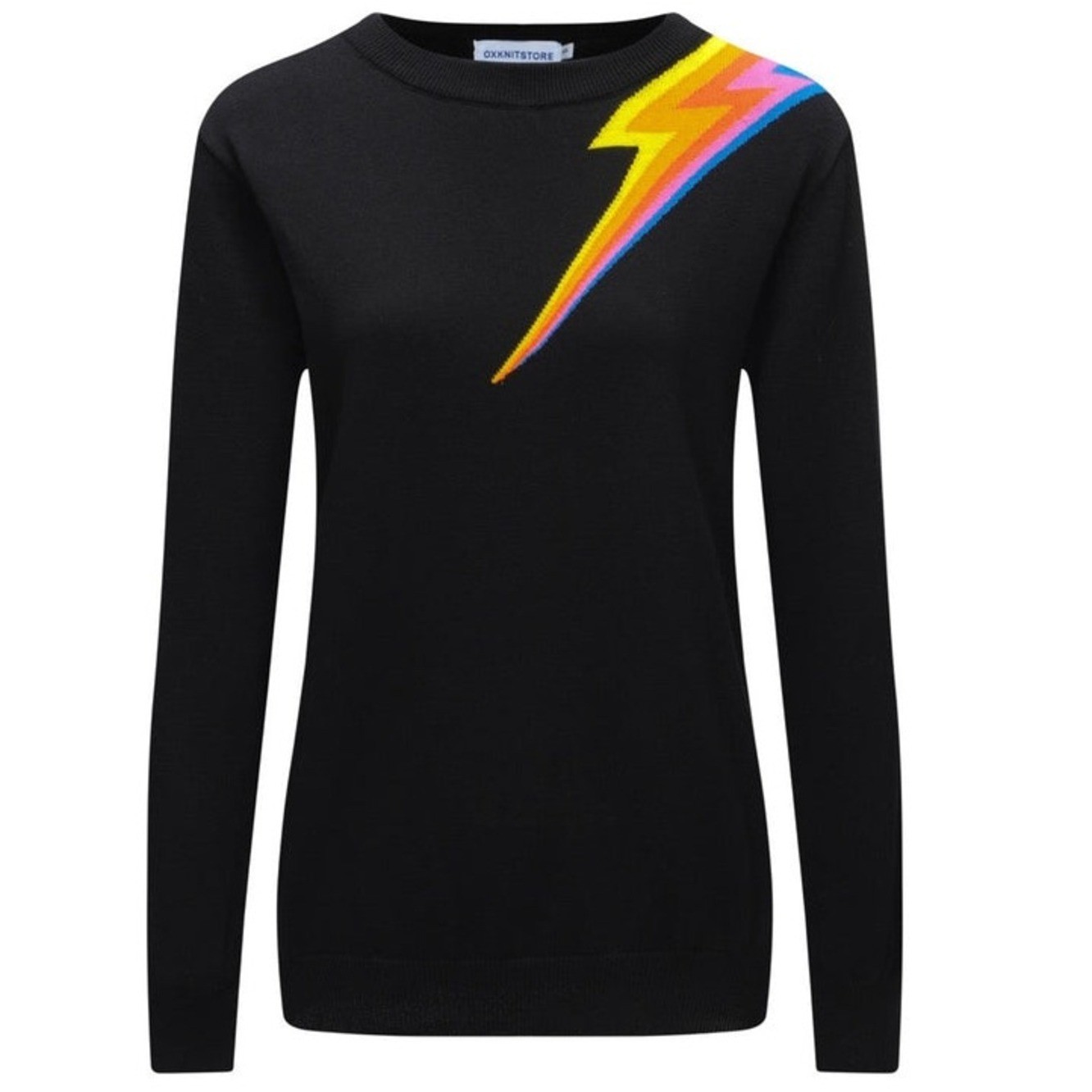 Oxknit Store Black Lighthing Bolt Retro 60’s Mod Style Knit Black Sweater Size S
