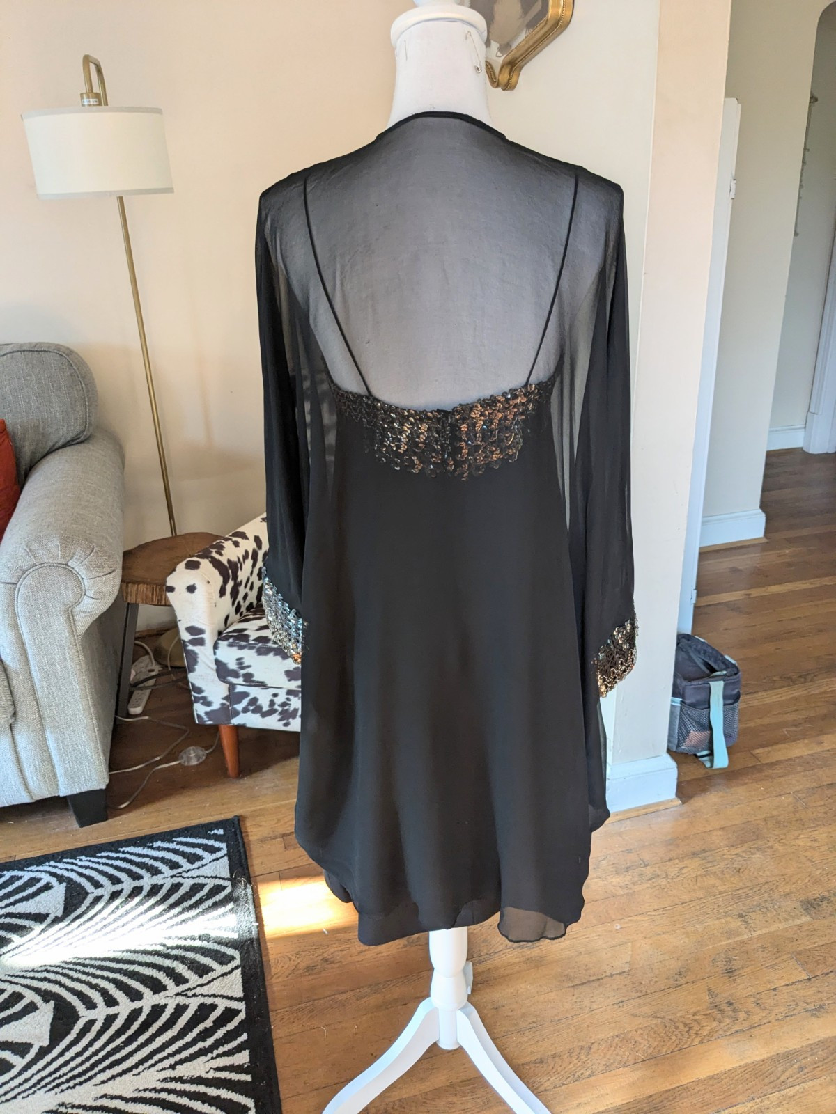 60s Shift Dress with Metallic Sequins and Sheer Jacket