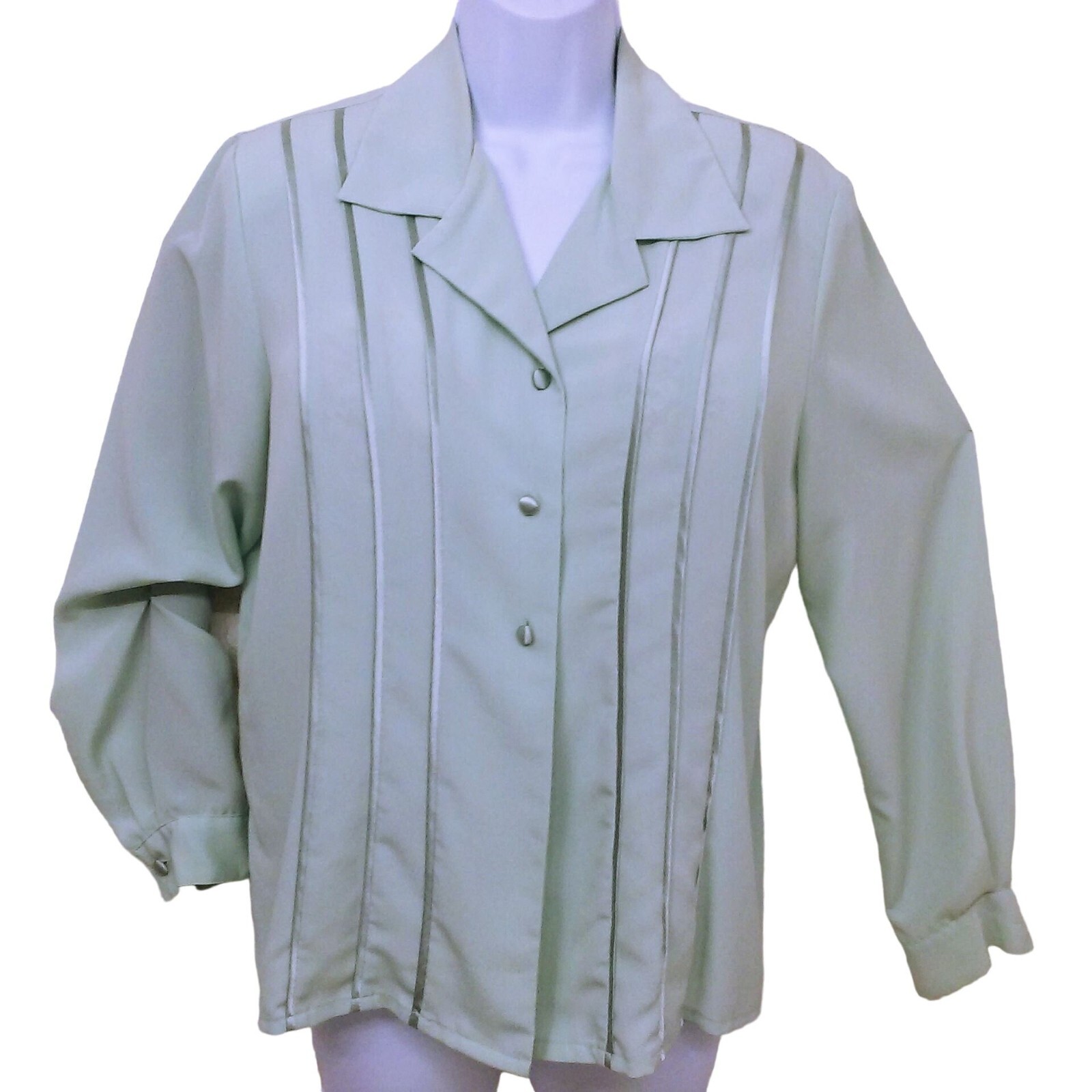 Vintage 90s Laura Scott Petite Blouse -10P Satin Stripe Power Shoulder Mint