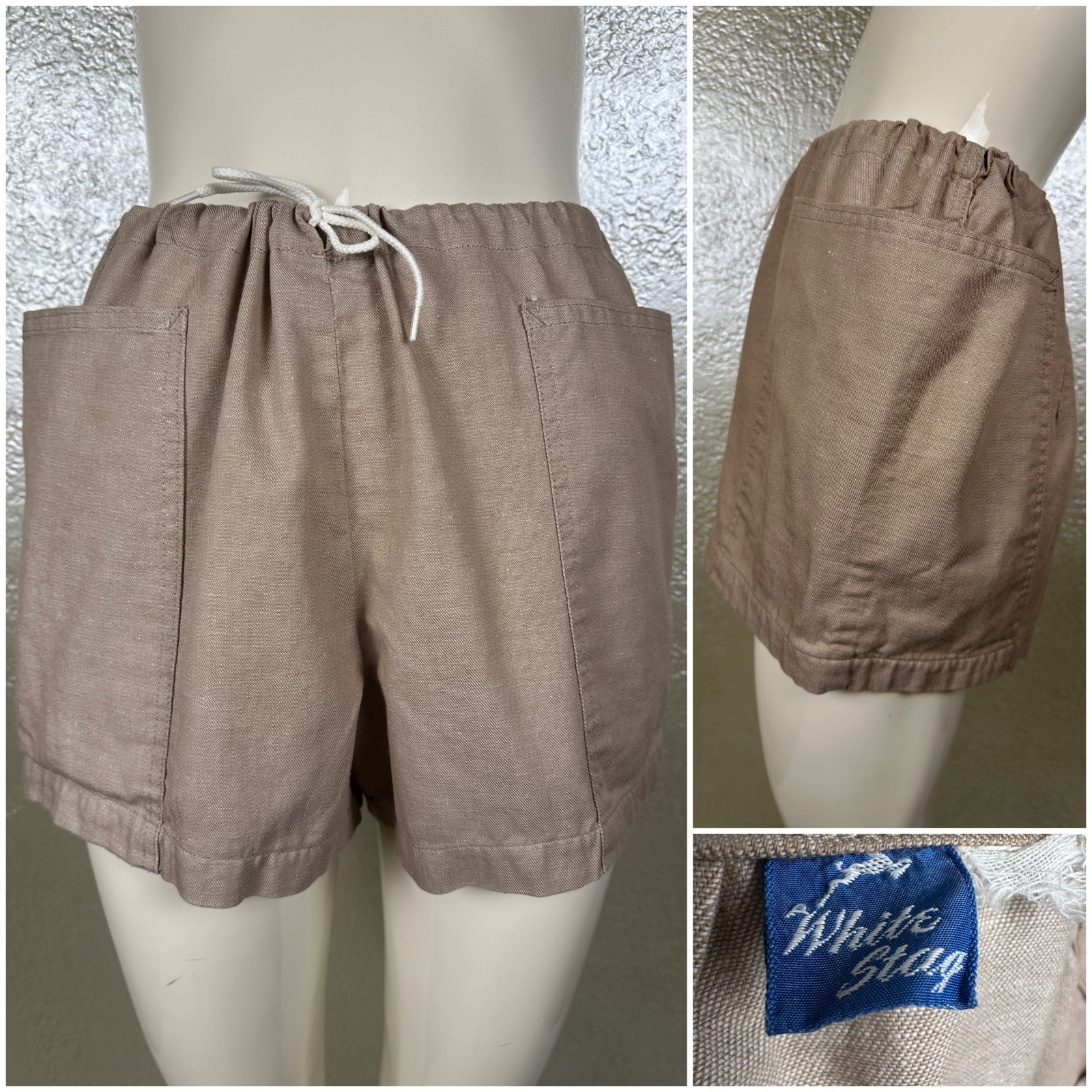 Vintage 1950’s WHITE STAG Tan Canvas Cotton Drawstring Shorts High-waisted