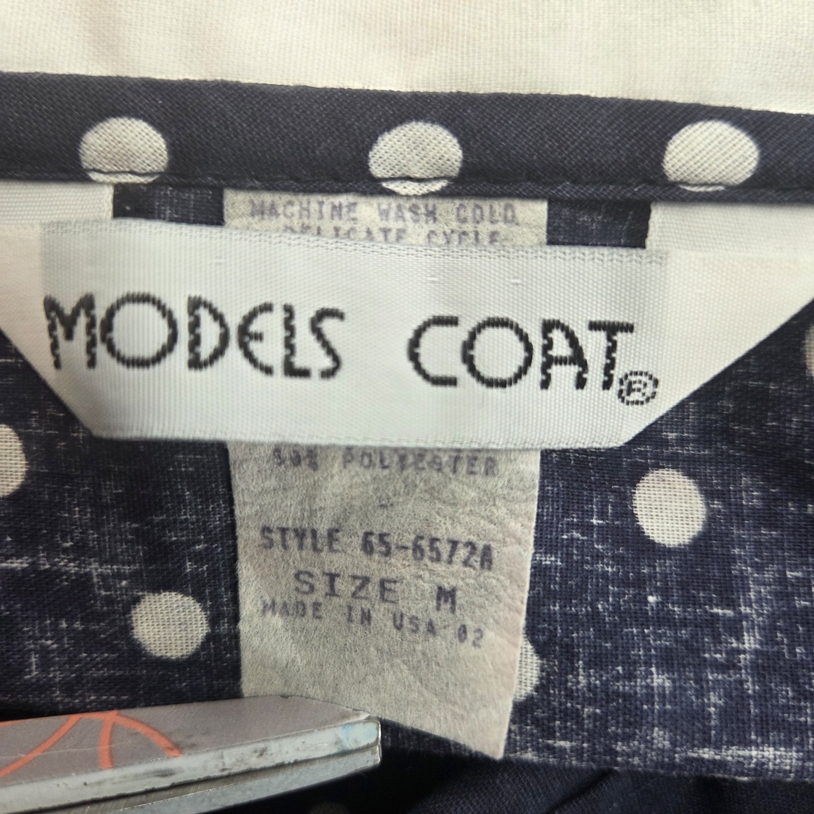 Vtg Models Coat Apple House Dress Medium Navy Polka Dot Snap Down