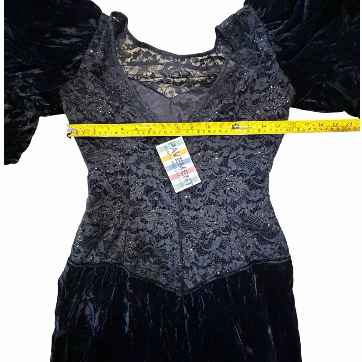 VTG 80s XS Victorian Velvet Lace Puff Sleeve Maxi Gown Whimsigoth Gothic Dress