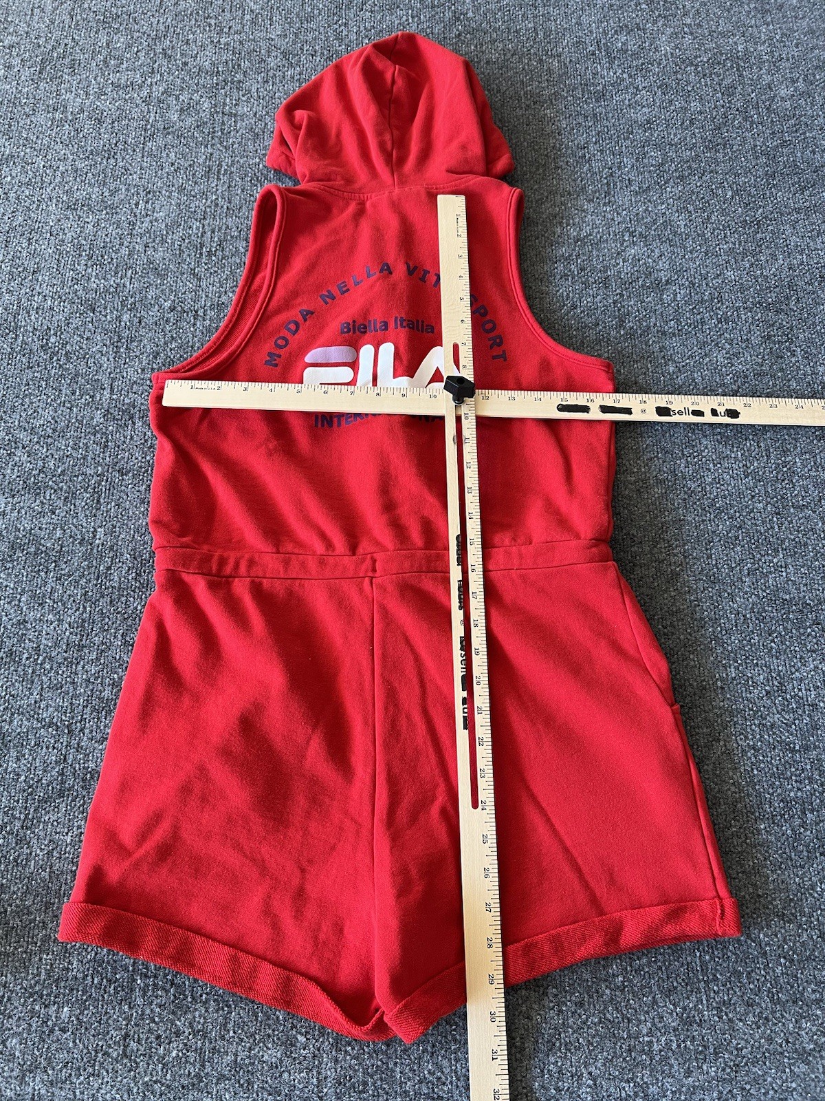 Fila VTG Womens Jumper Hoodie Sweatshirt Shorts Half Zip Drawstring Waist Red L