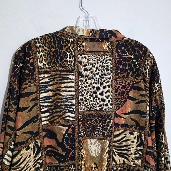 Erin London Vtg 100% silk patchwork animal print zipper front jacket Woman sz XL