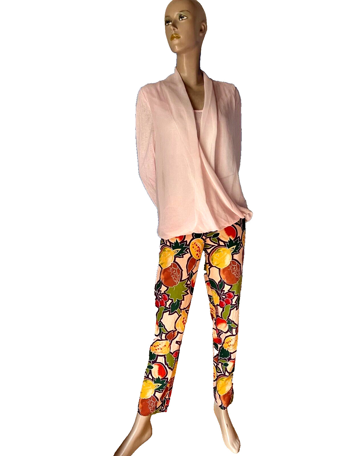 Vintage 1950s Cherry Print Cotton Pencil Pants S Fruit Pattern Crop Pant