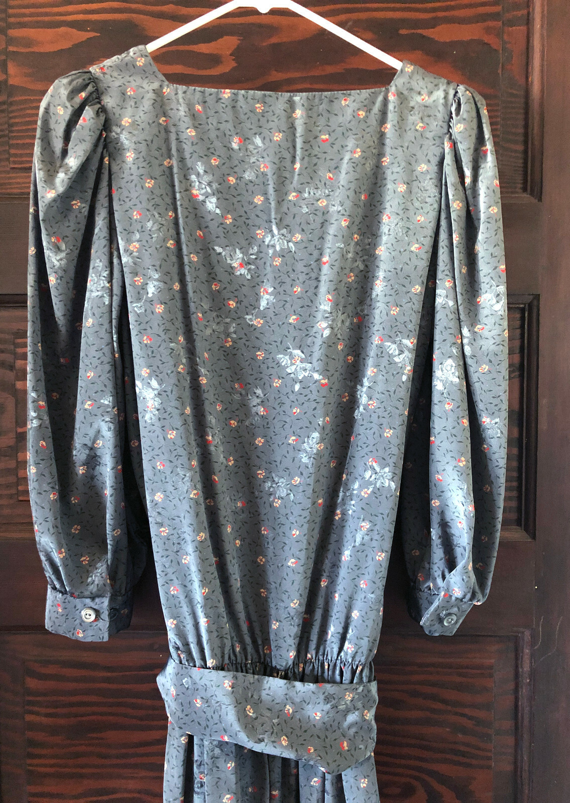 Vintage 80’s KATIE MFG Floral LS Dropped Waist Dress Blue Gray Dress Size 8