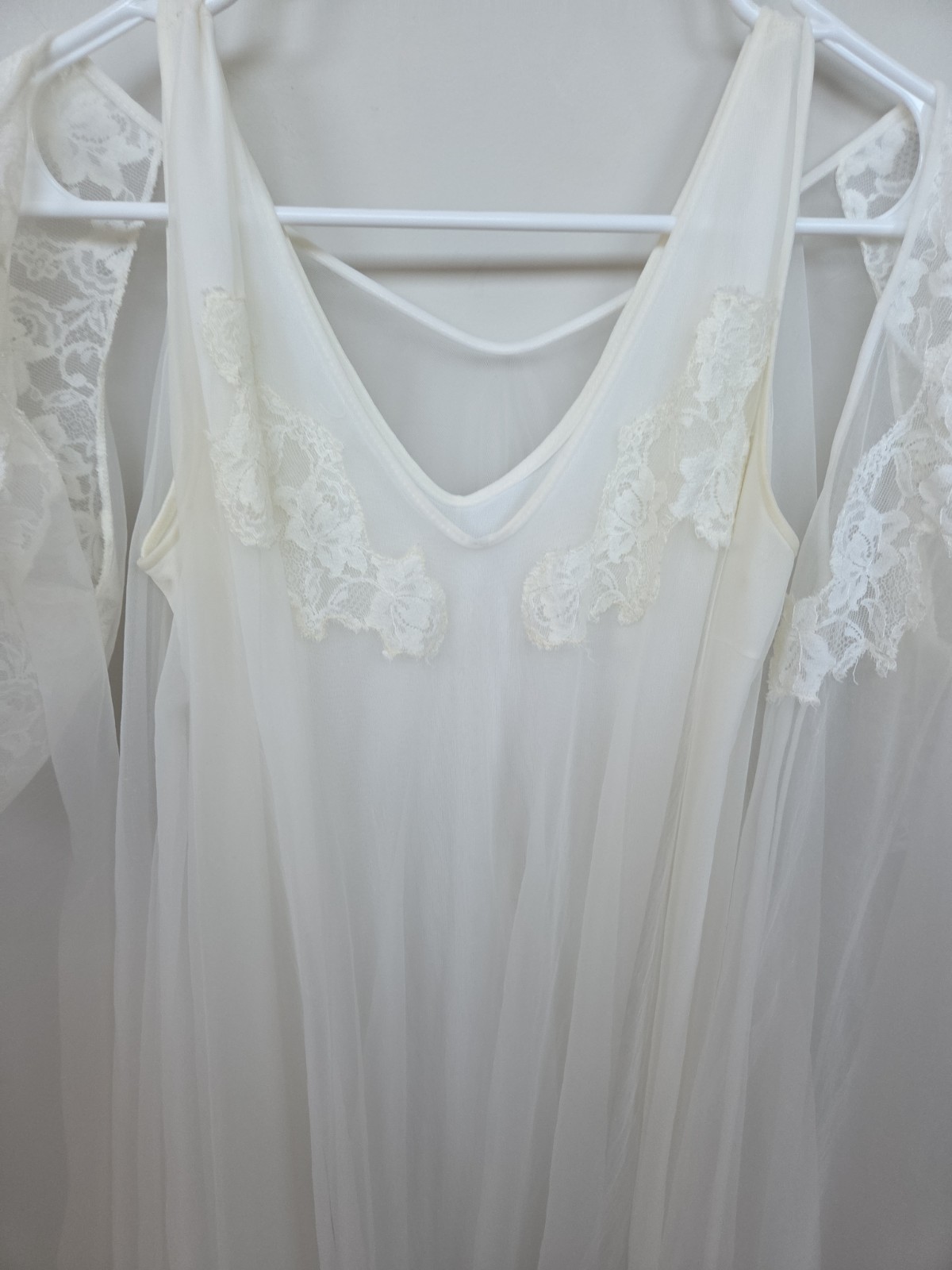 2pc Vintage LISETTE Nightgown PEIGNOIR Robe Set BABYDOLL Sheer CHIFFON Gown M
