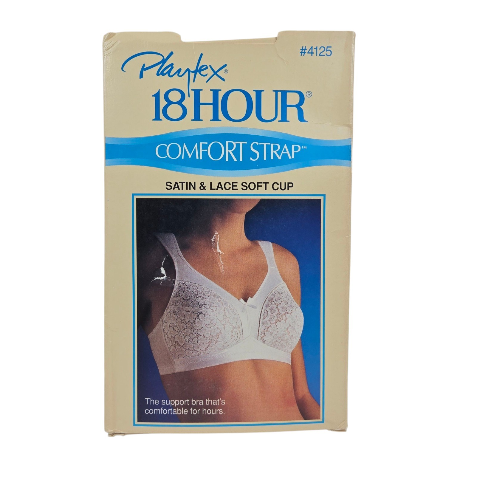 NOS Playtex 18 Hour Bra Satin Lace Soft Comfort Strap Wire Free 42C White #4125
