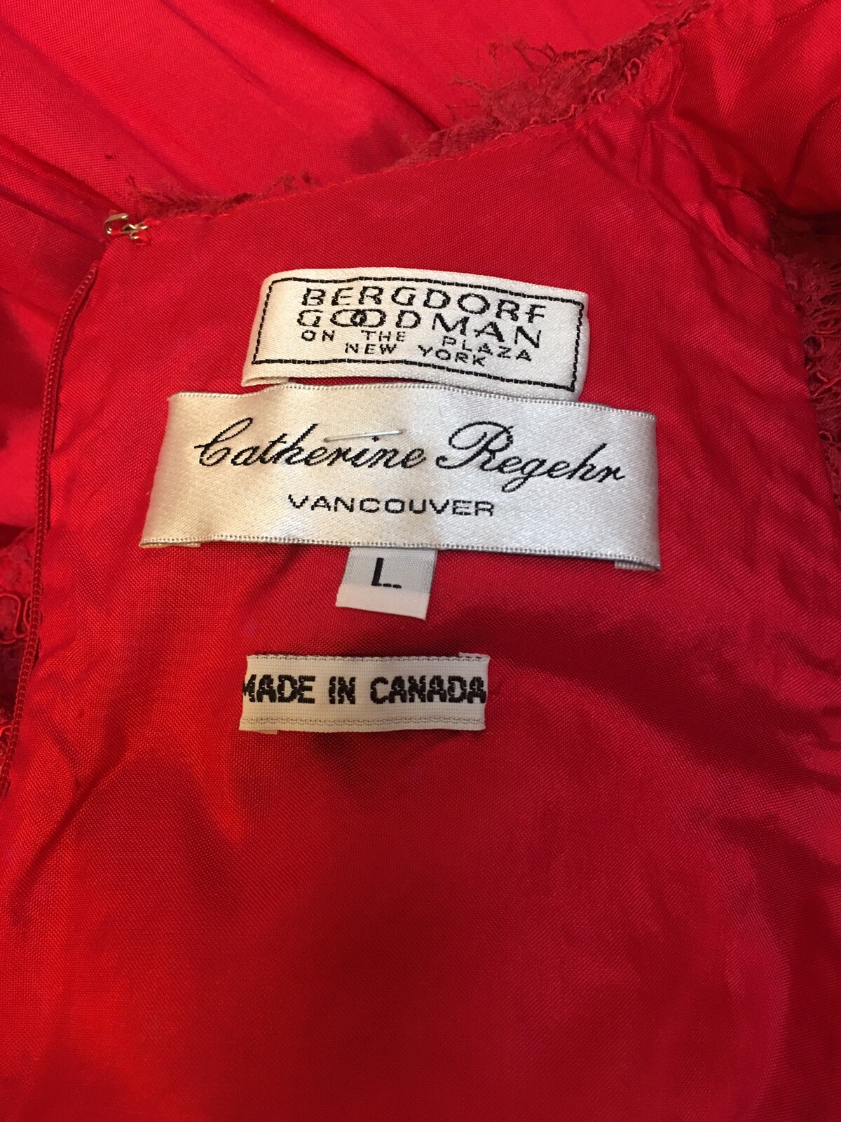 Catherine Regehr vintage 90s lace taffeta party dress red size large
