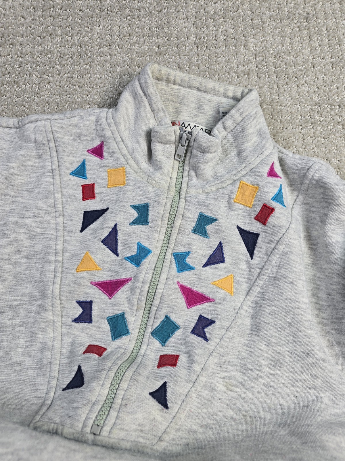 Vintage Chinawear Morsly M Gray Aztec Geometric Retro Zip Sweatshirt READ SPOTS