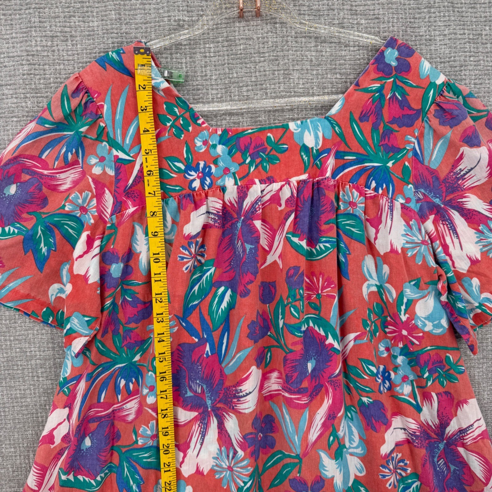 Vintage Floral Muu Muu House Dress Womens XL Pink Blue Ruffle Cottage