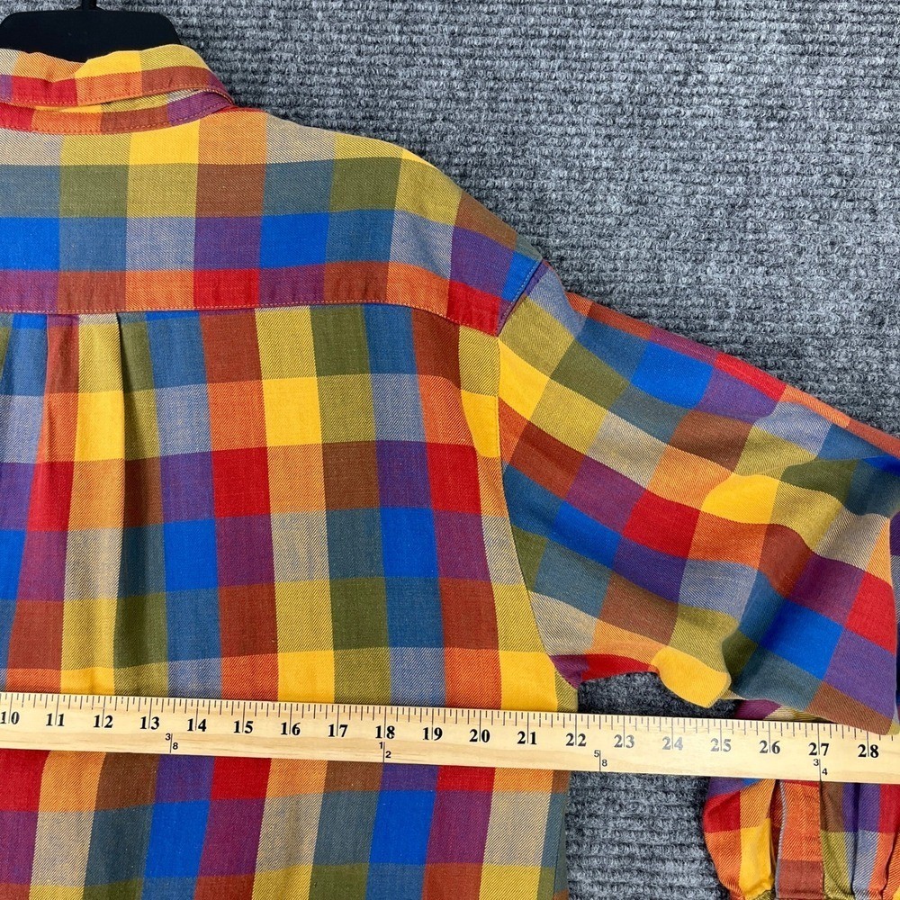 Theo Shirt Women M Vintage 90s Made In Korea Oversized Plaid Chest Pockets Woven