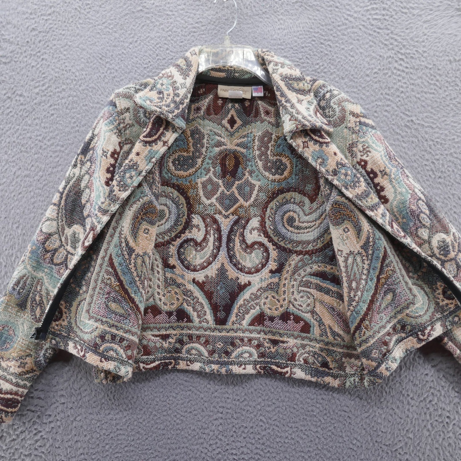 Painted Pony Vintage Tapestry Jacket Womens Medium Paisley Woven Cotton Made USA