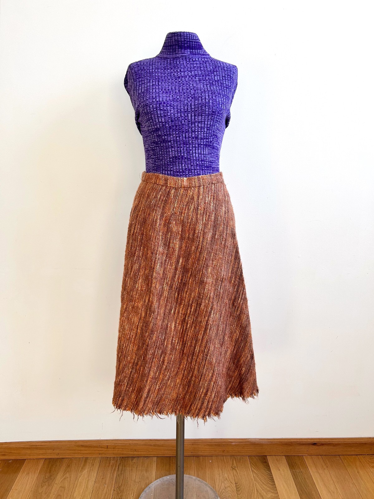 Vintage Wool Autumnal Tweed Skirt Aunt Abigail’s Attic Bias Cut A-Line 30″ W