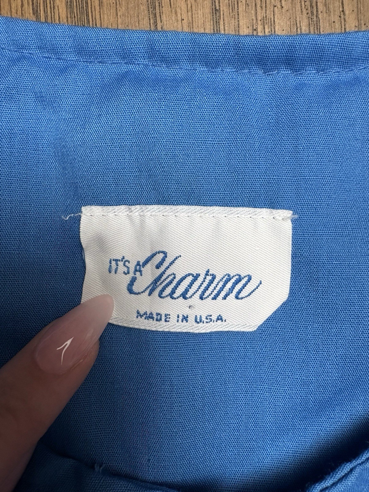 1960s Blue House Dress w/ Orange Butterfly Patch by It’s A Charm | Size S