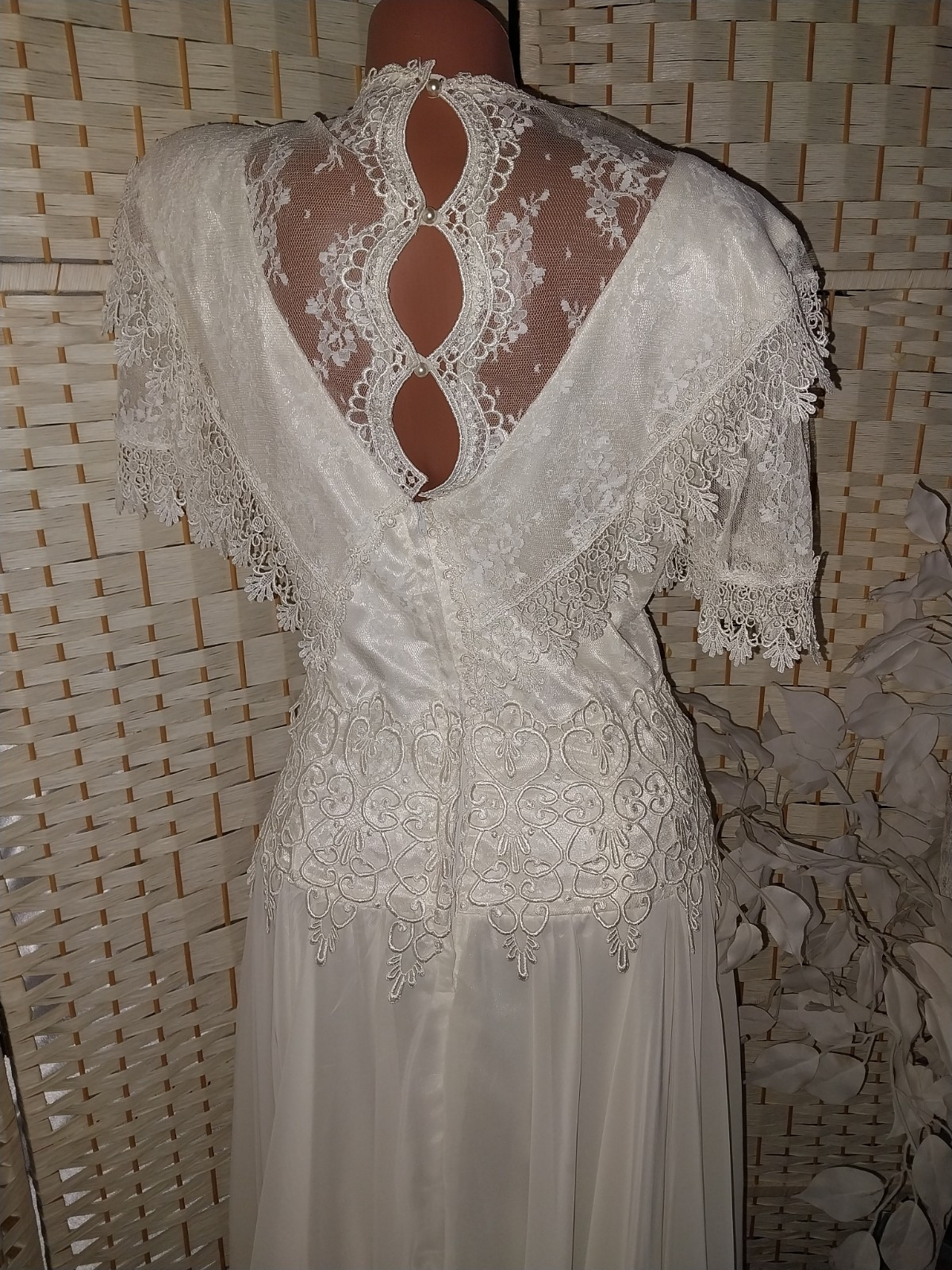 VTG McCLINTOCK ETHEL CAIN STYLE LACE MAXI BOHO Satin CHIFFON PRAIRIE DRESS GOWN