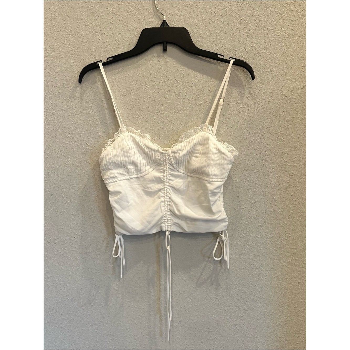 White Lace-Trim Drawstring Cami Top | Size Medium