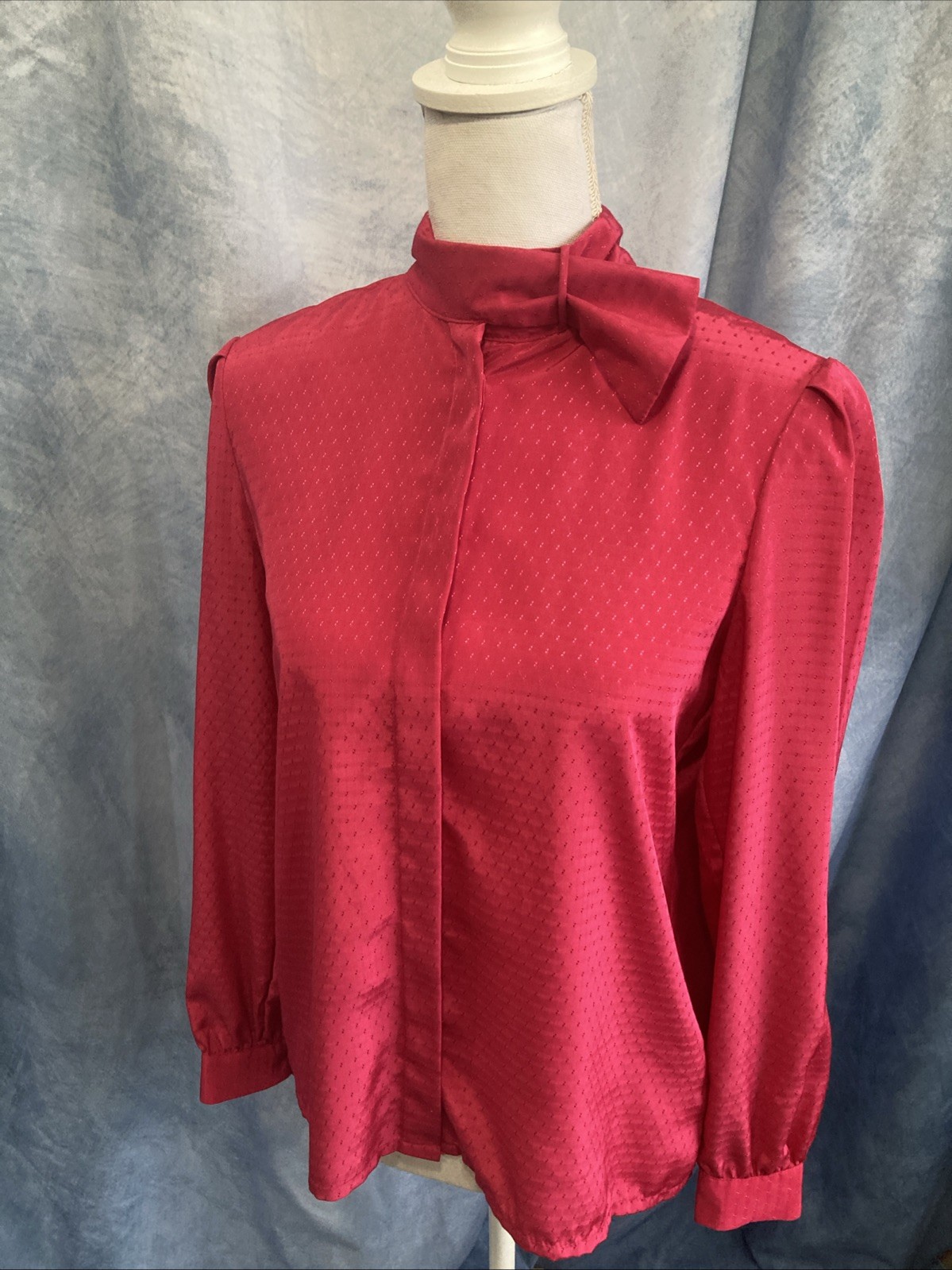VTG 80s Miss Sophisticates Pendleton Hot Pink Pussybow Secretary Blouse 7/8 XS/S