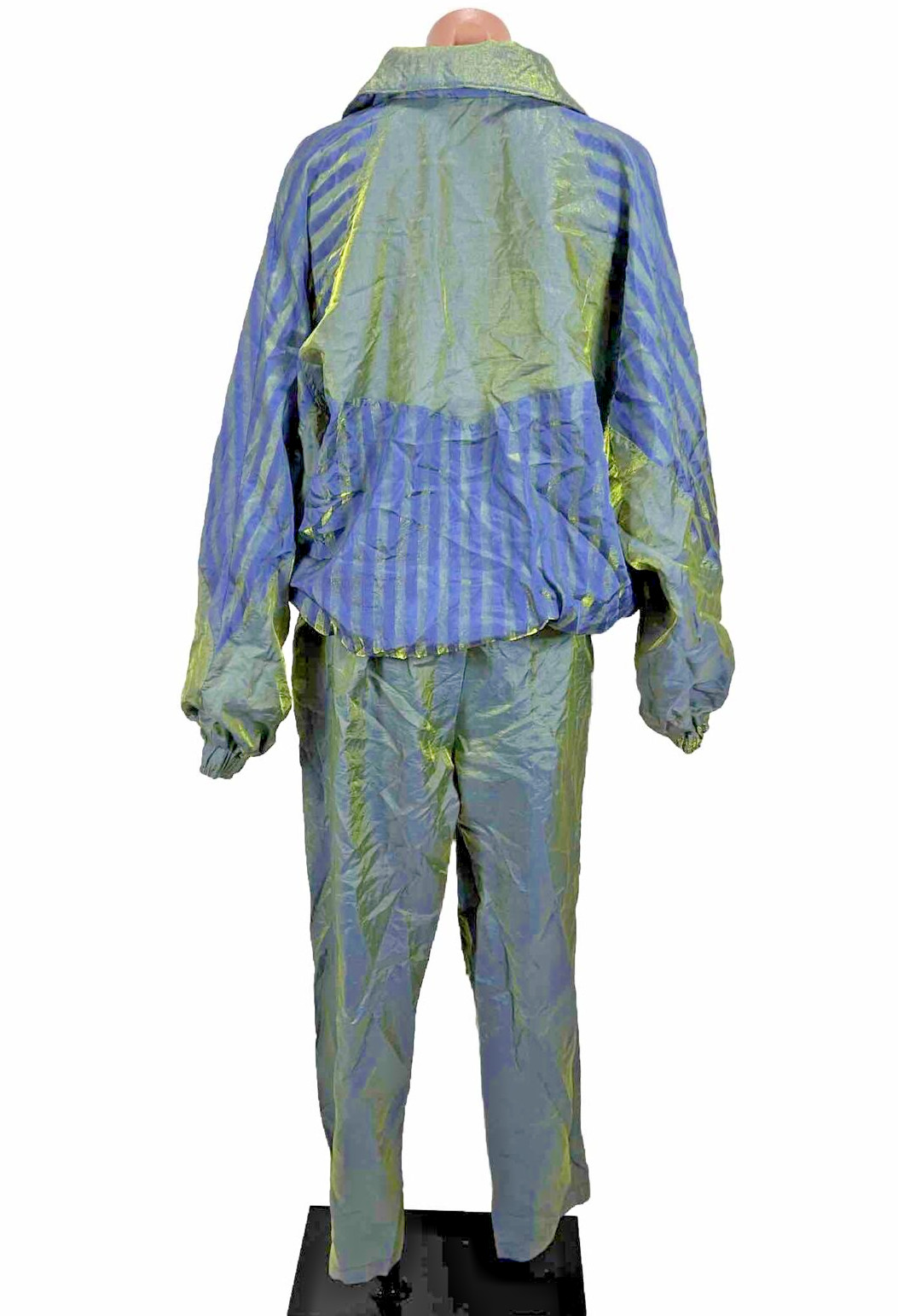 80s 90s Shiny iridescent Purple Green Tracksuit Jacket Pants Vintage L Striped