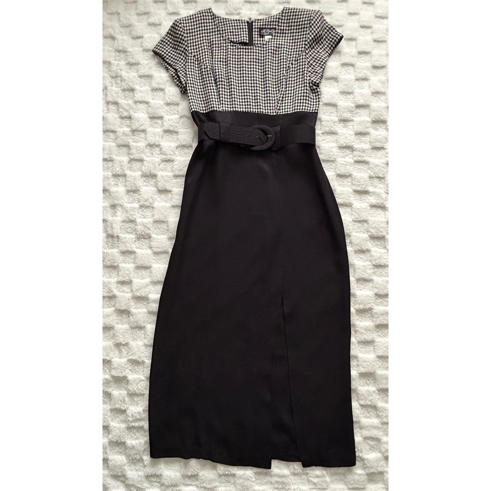 All That Jazz VTG 90s Gingham Belted Maxi Dress Black White Checkered Sz 9/10