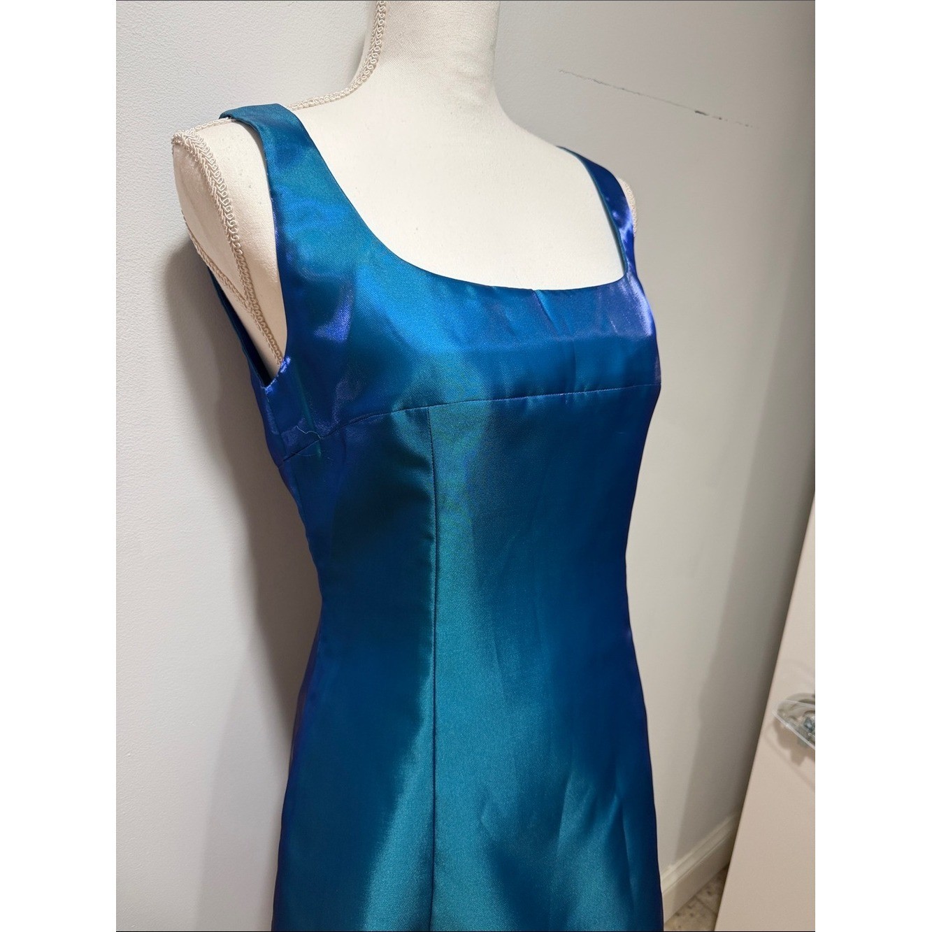 VTG Adrianna Papell Satin Square Neck Dress Coquette Princess Babydoll 8 Evening