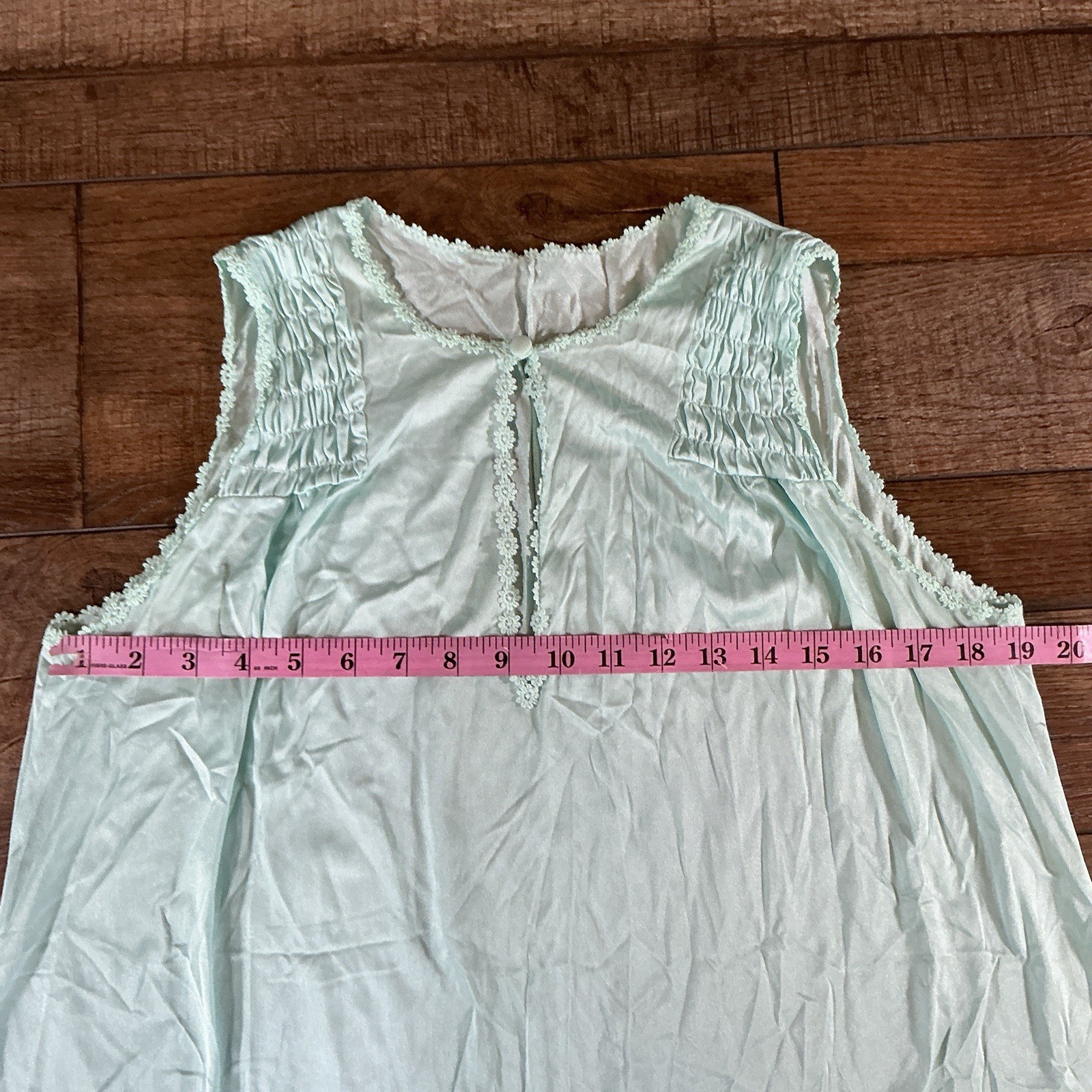 VINTAGE Gossard Artemis Nightgown Aqua Mint Nylon Smocked Size M USA Made #4301