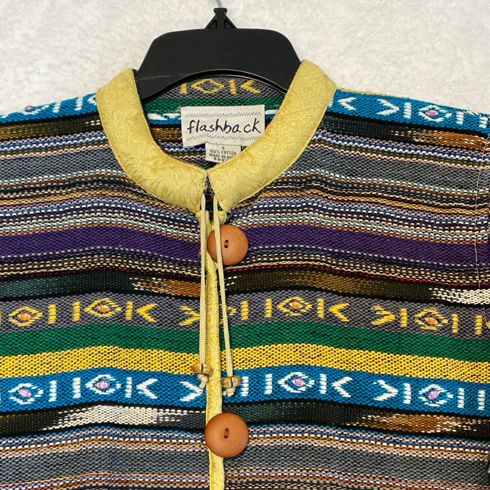 Flashback Cotton Southwestern Striped Jacket Multi-Color Boho Button Up Small