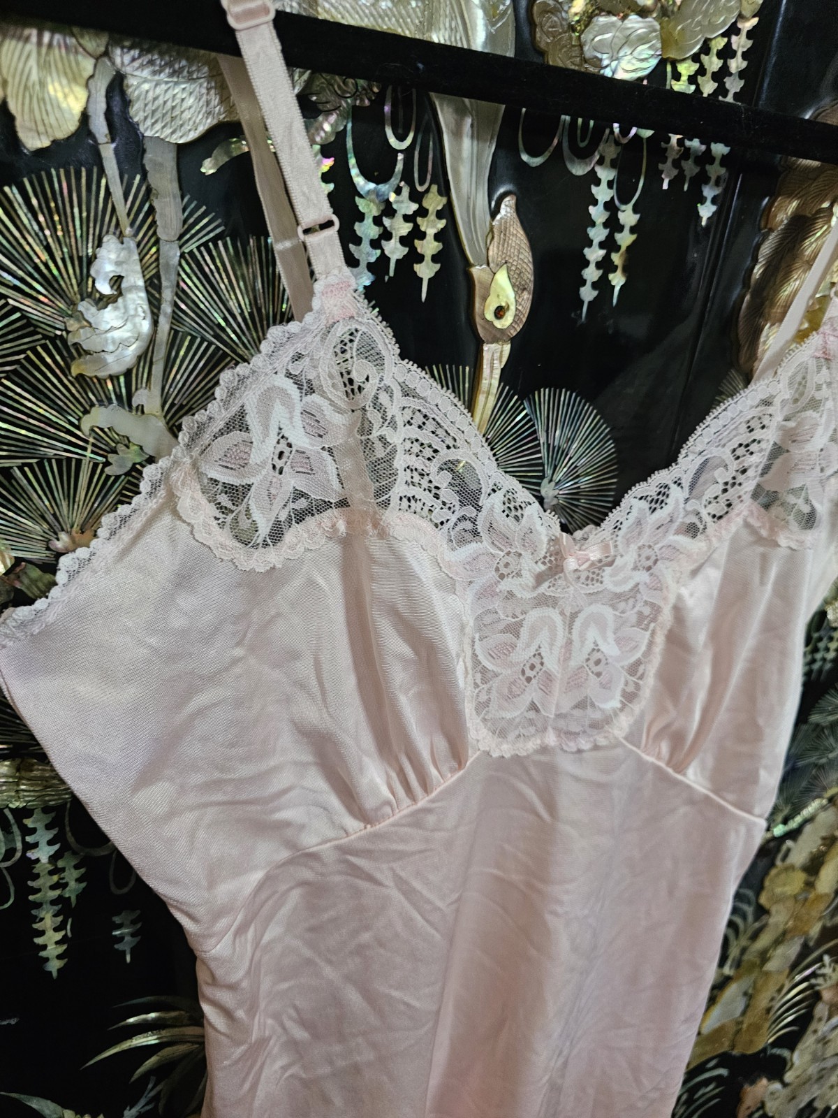 Vintage Ashley Taylor Pink Satin Nylon Lace Camisole USA Small 34 Slip Dress