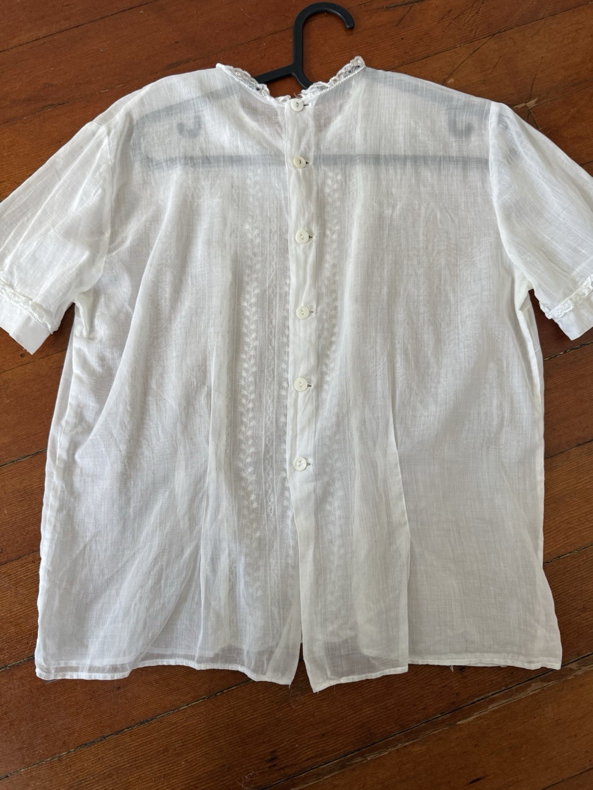 Antique Edwardian 1910s Sheer While Cotton Voile Blouse Embroidered Lace Panels