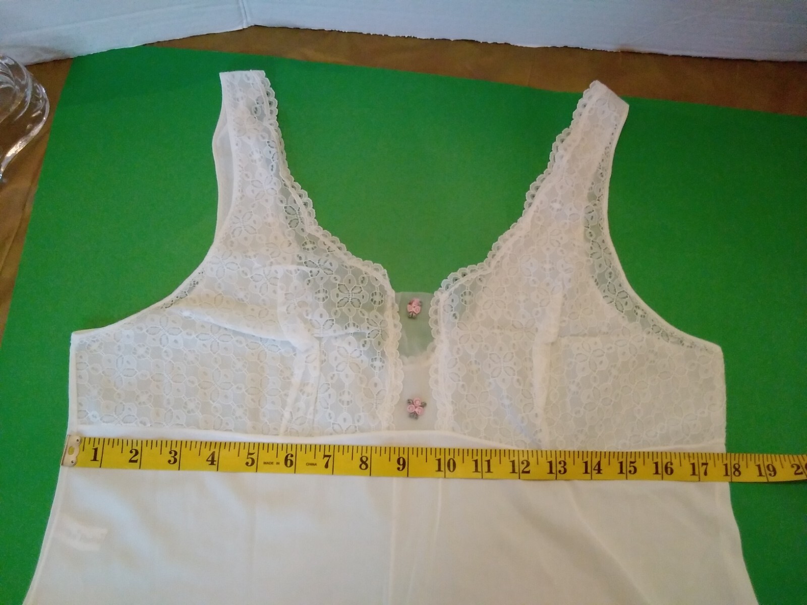 Womans Vintage Full Slip Dress Chemise European SZ L White Full Lace Bodice