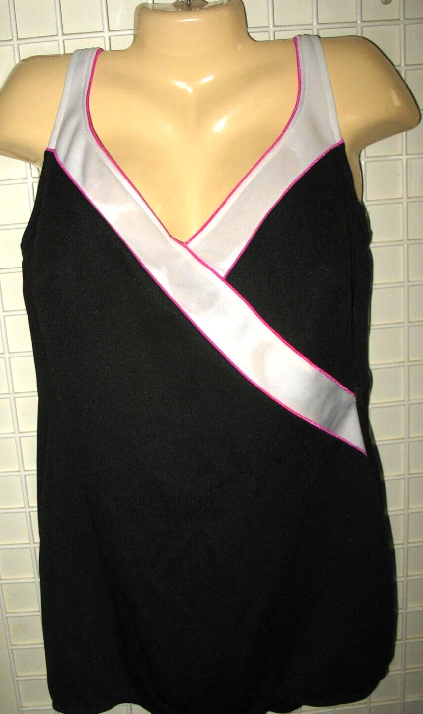 Vintage Robby Len Fashions One Piece Swim Suit Sz 26W Black Pink White Stripe