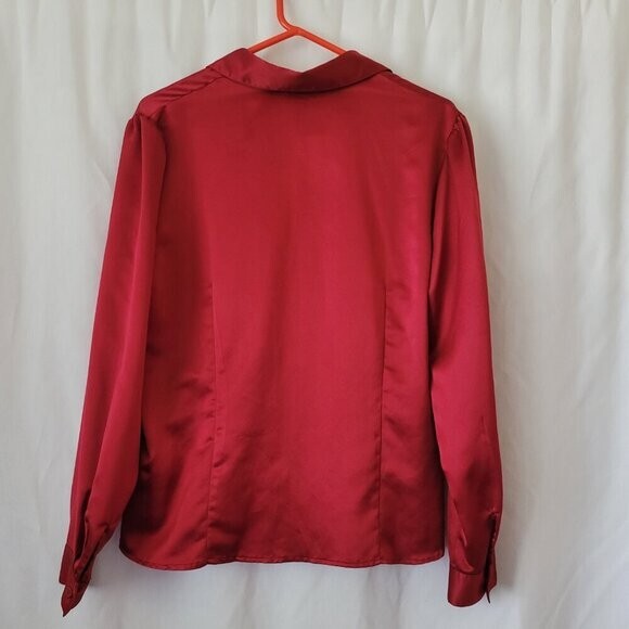 East 5th Blouse Red silky Retro pleats sz 18 Y2K Vtg romantic corporate 90s EUC