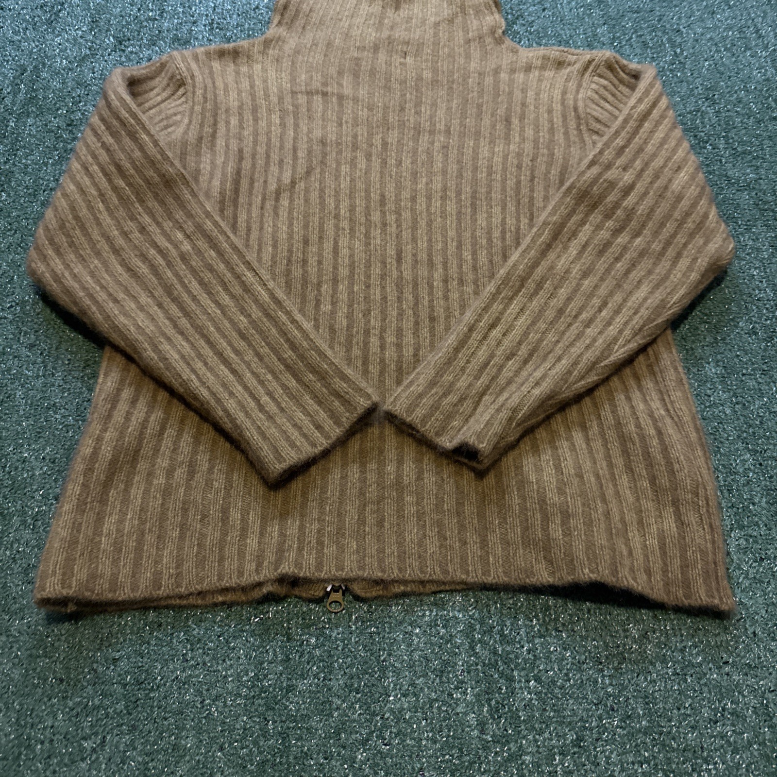 Vintage KORU New Zealand Sweater Possum Fur Merino Wool Silk Women L Olive Zip