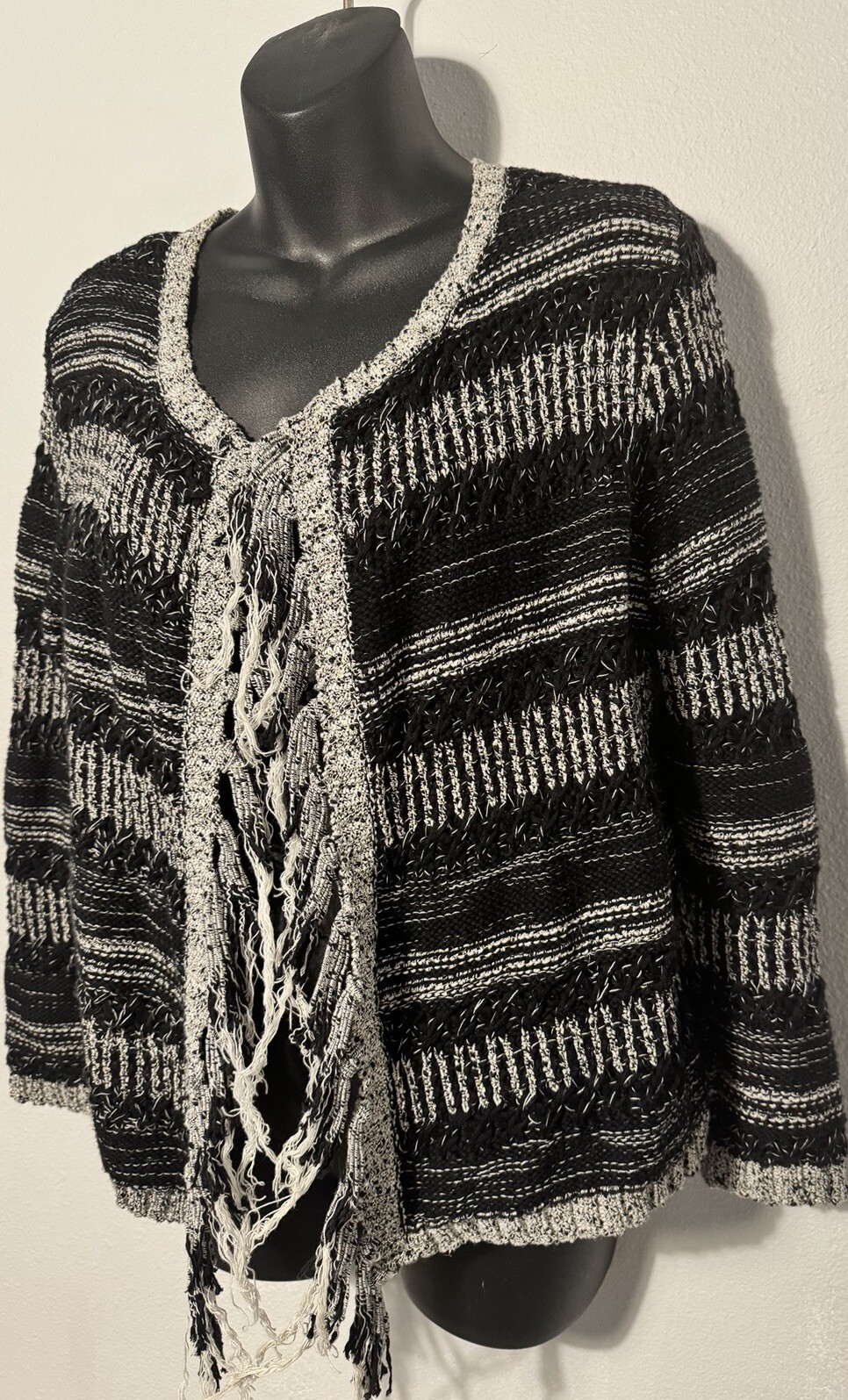 Ruby Rd. Cardigan Jacket Open Frade Black White Sz PS