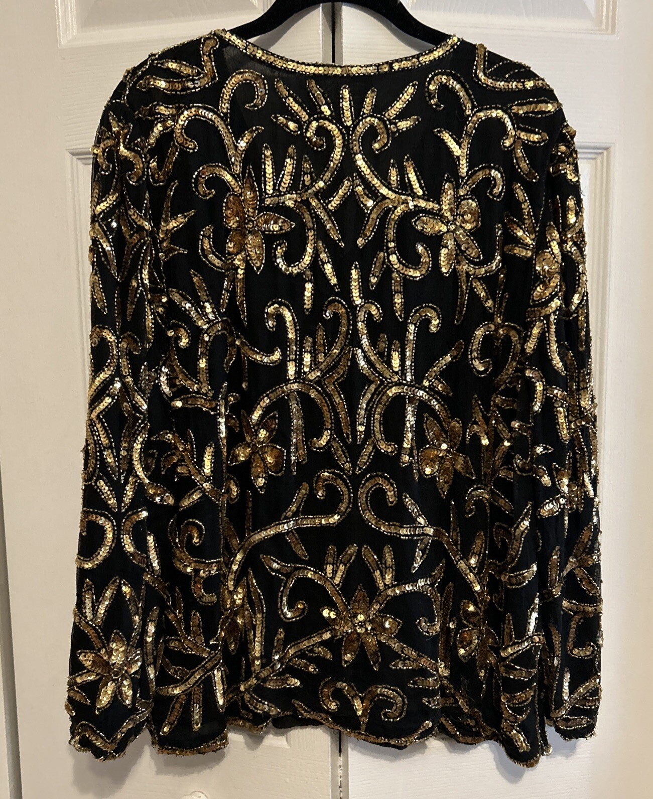 Vintage 1970s Jean For Joseph Le Bon Black/Gold Sequence Top Size XL