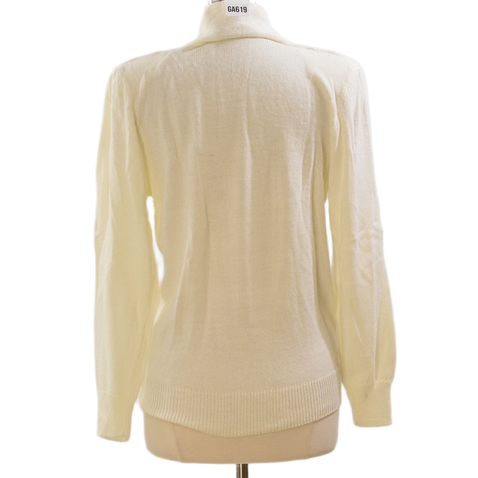 70s Vintage Ivory Pearl Embellished Sweater Womens M Shawl Collar Art Deco