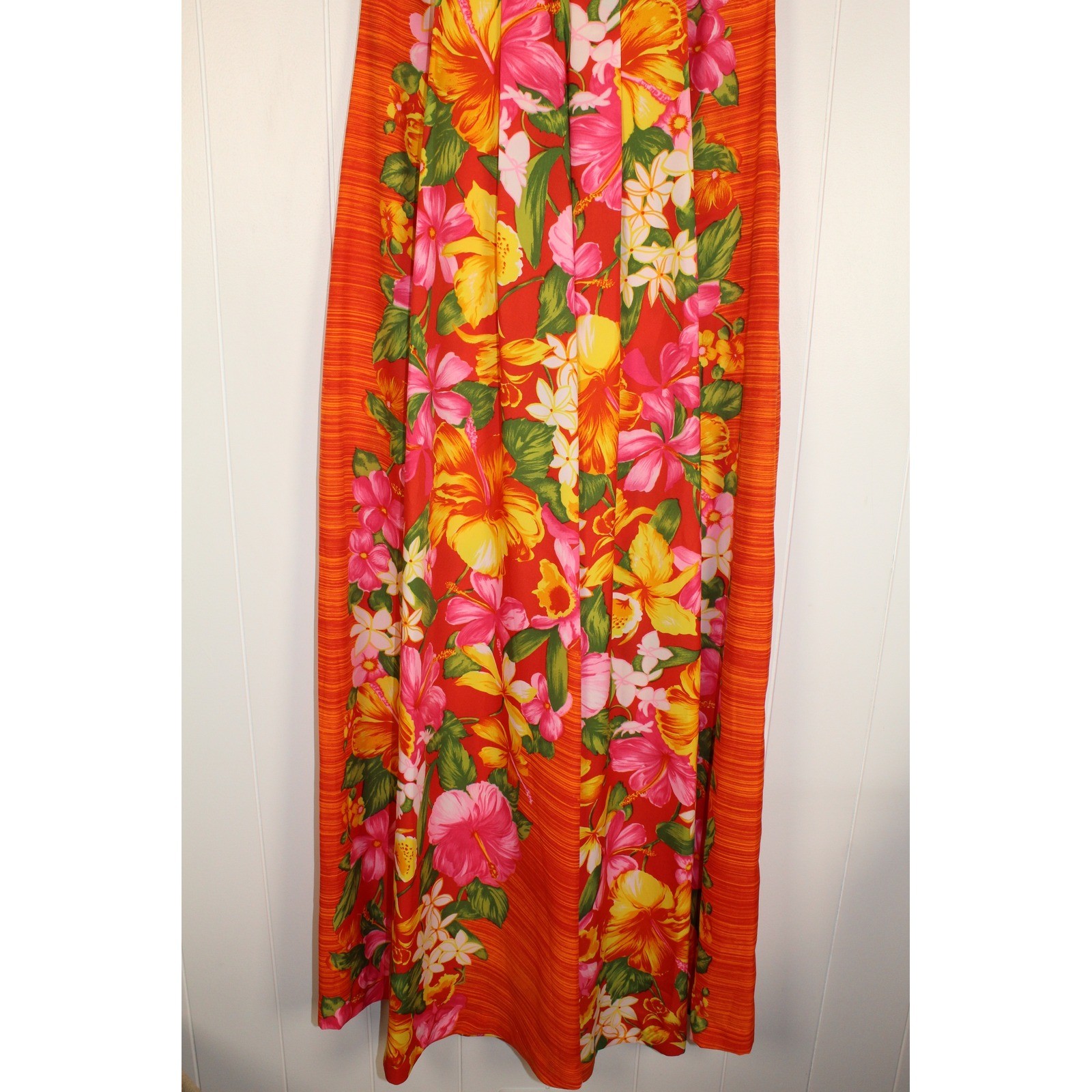 VTG Liberty House Hawaii Maxi Length Floral/Orange Dress V Neck Back Zipper 10