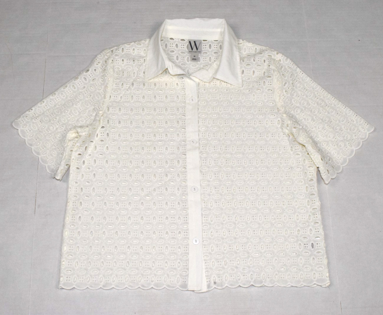Vintage Top Worthington Size M 90s White Eyelet Embroidered Scalloped Hems NWOT
