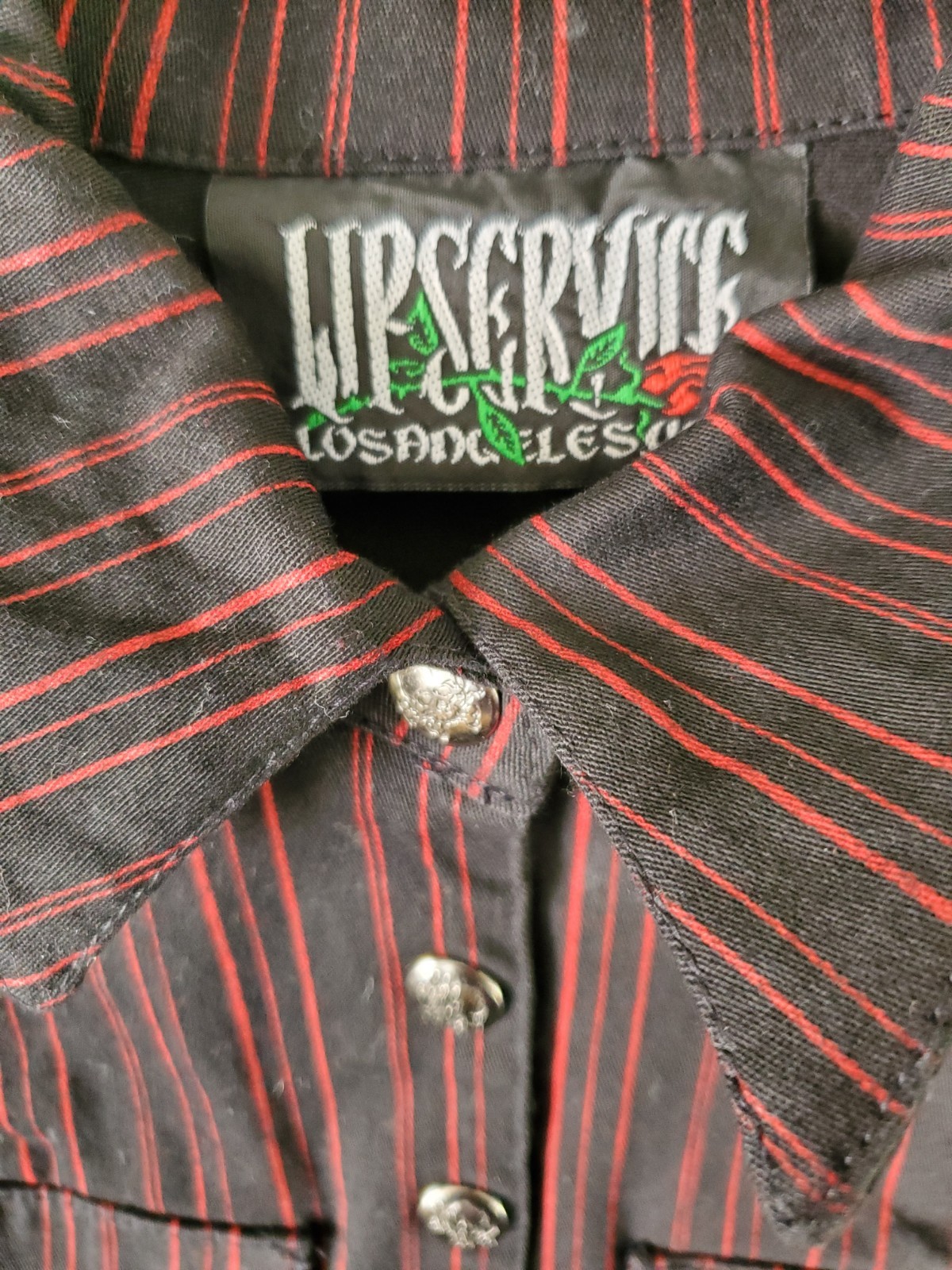 Vintage Lip Service Stretch F*ckin Twill Black red pinstripe blazer SzL Made USA