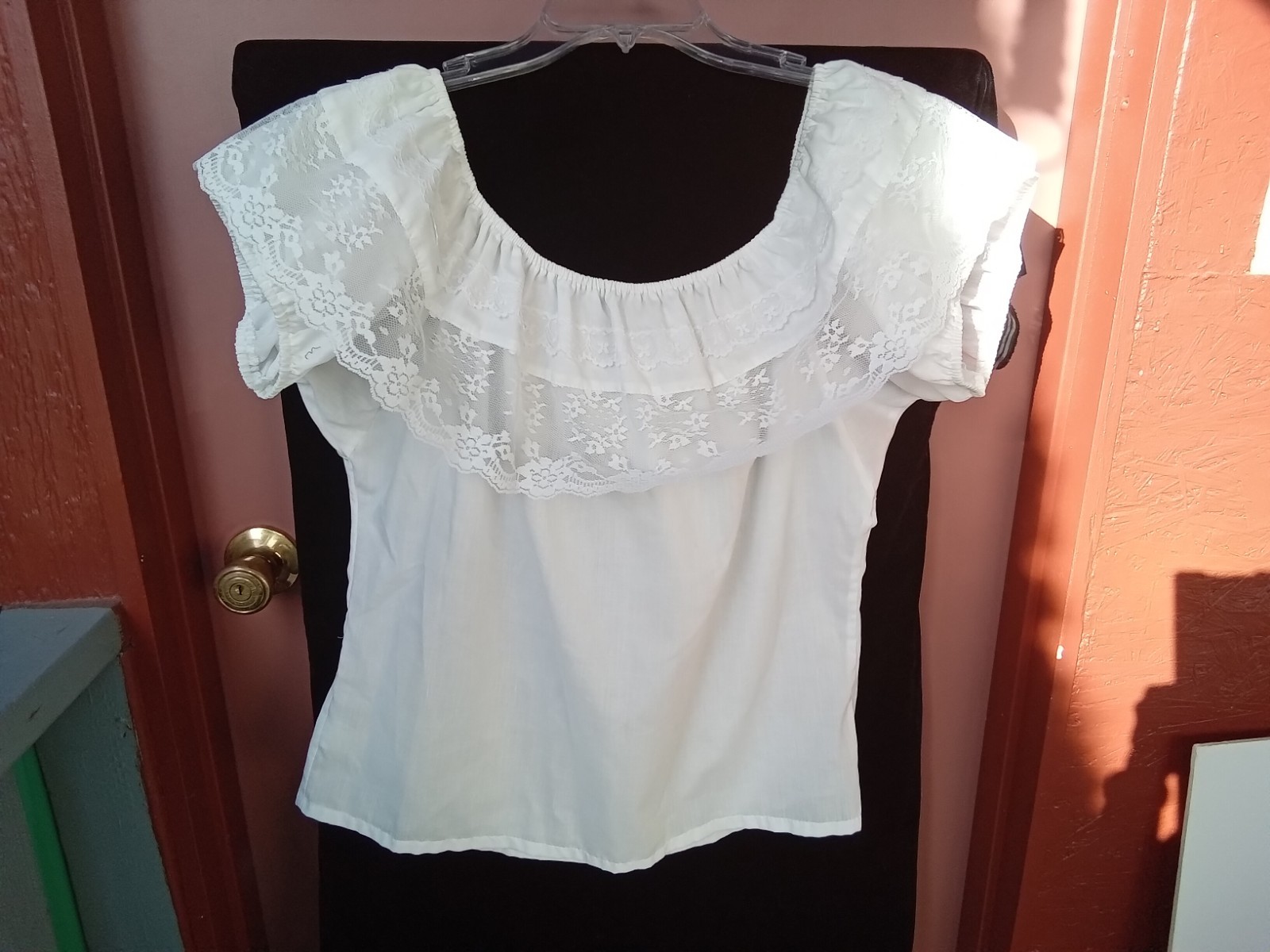 WHITE VTG WOMENS SQUARE DANCE FIESTA BLOUSE SZ 11 REG. CAREFREE FASHIONS…